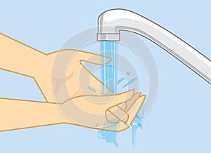 Cleaning hand with water from faucet