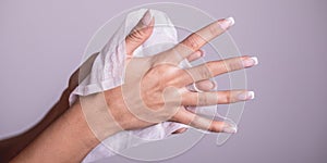 Cleaning hands with wet wipes - prevention of infectious diseases