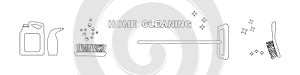 Cleaning Home doodle icon set. Cleanup House Tools Vector illustration collection. Hand drawn Line art style
