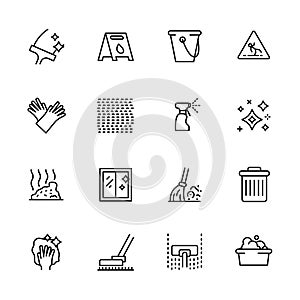 Cleaning home and office outline icon simple symbols set. Contains such icon window and floor washing, vacuum cleaner