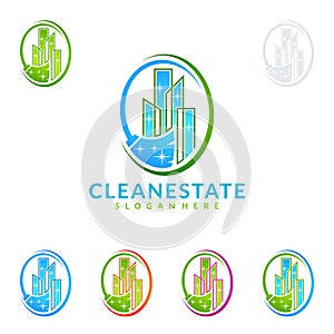 Cleaning Home Service vector Logo design, Eco Friendly with shiny broom and circle Concept