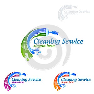 Cleaning Home Service vector Logo design, Eco Friendly with shiny broom and circle Concept