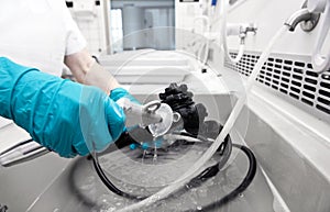 cleaning hospital equipment