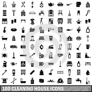 100 cleaning house icons set, simple style