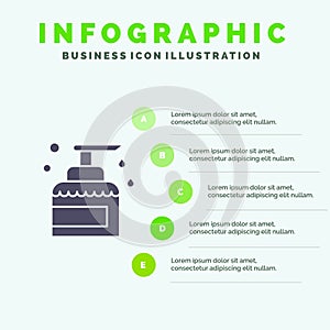 Cleaning, House, Keeping, Product, Spray Solid Icon Infographics 5 Steps Presentation Background