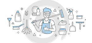 Cleaning or household chores doodle vector concept
