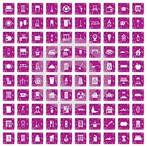 100 cleaning icons set grunge pink