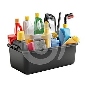 Cleaning Items in a Basket or Container on Transparent Background - Ai Generated