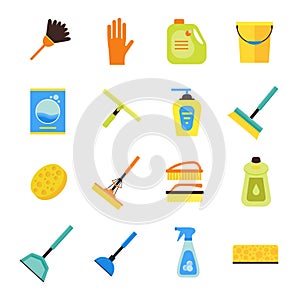 Cleaning Kit Colorful Icon Set. Vector