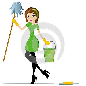 Cleaning Lady Cartoon Mascot