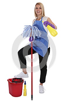 Cleaning lady service cleaner woman job occupation full body iso