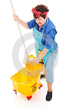 Cleaning Lady Wrings Mop