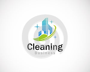 cleaning logo creative nature leaf city care building