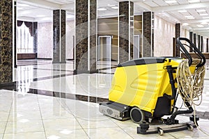 Cleaning machine in the empty office lobby