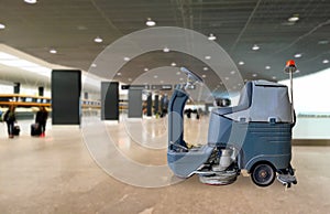 Cleaning machine of floor scrubber inside public building,