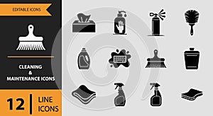12 Cleaning and Maintenance Icons solid icon set