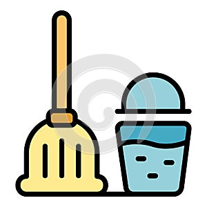 Cleaning mop bucket icon vector flat