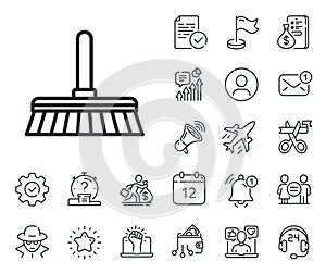 Cleaning mop line icon. Sweep a floor. Salaryman, gender equality and alert bell. Vector