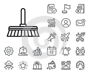 Cleaning mop line icon. Sweep a floor. Salaryman, gender equality and alert bell. Vector photo