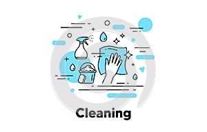 Cleaning napkin line icon. Wipe and disinfection by cleaning cloth and spray. Vector