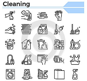 Cleaning outline icon set.