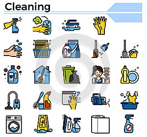 Cleaning outline icon set.