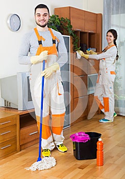 Cleaning premises team to work