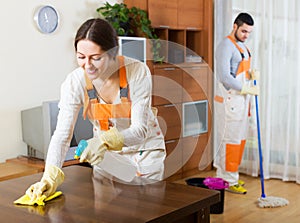 Cleaning premises team to work