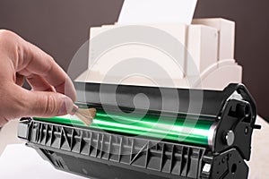 Cleaning printer toner cartridge