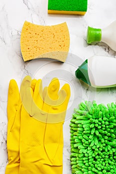 Cleaning products household chemicals spray brush sponge glove