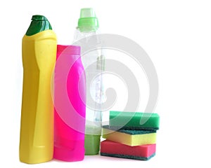 Cleaning products isolated on white background