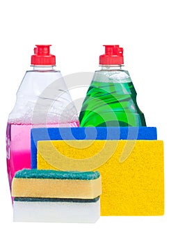 Cleaning products isolated on white w