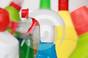 Cleaning products in plastic bottles