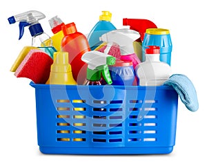 Cleaning Products and Supplies in Basket -