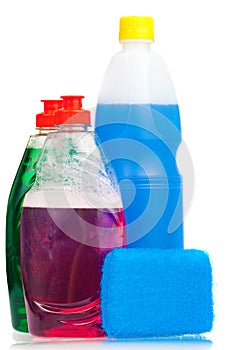 Cleaning products on a white backgrou