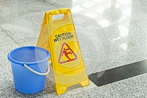 Cleaning progress caution sign in office