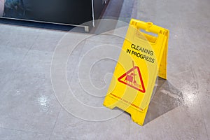 cleaning progress caution sign in office