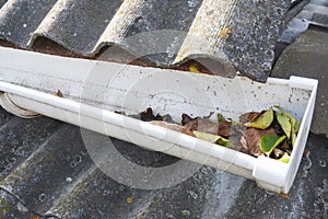 Cleaning rain gutters from leaves. Roof Gutter Cleaning Tips. Gutter Cleaning photo