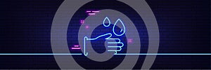 Cleaning rubber gloves line icon. Hygiene sign. Neon light glow effect. Vector