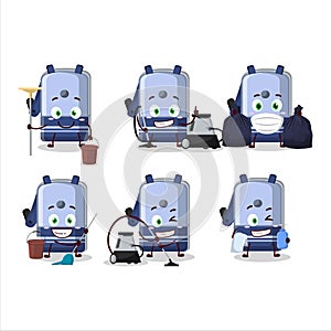 Cleaning service blue pencil sharpener table cute cartoon character using mop