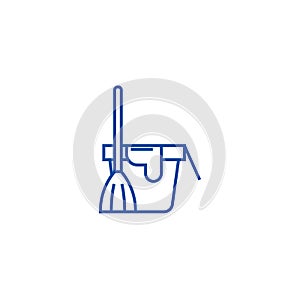Cleaning service,bucket with a broom line icon concept. Cleaning service,bucket with a broom flat vector symbol, sign