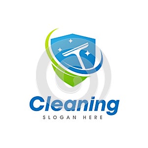 Cleaning Service Business Logo. Window squeegee isolated on shield shape