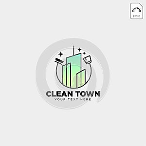 cleaning service city, town logo template vector illustration icon element