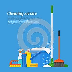 Cleaning service company concept vector illustration. House tools poster design in flat style