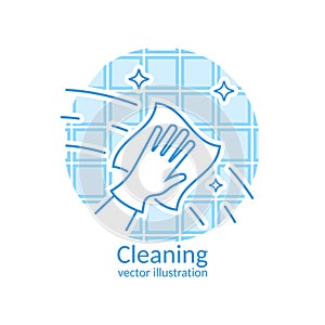 Cleaning service flat logo icon. Line of a hand in glove with a rag