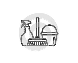 Cleaning service icon. Spray, bucket and mop.