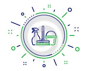 Cleaning service icon. Spray, bucket and mop. Vector