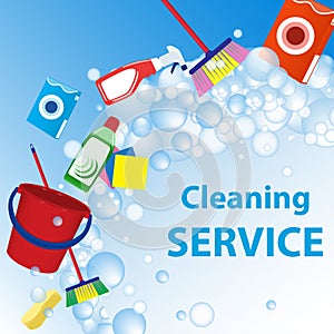 Cleaning service illustration. Poster template for house cleaning services.