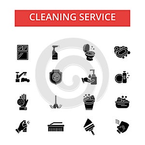 Cleaning service illustration, thin line icons, linear flat signs, vector symbol