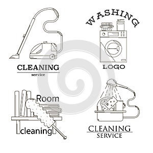 Cleaning service line icon set